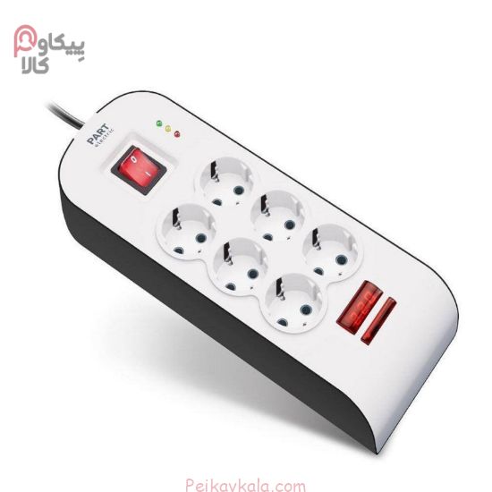 تصویر محافظ برق 6 خانه ارت دار با کلید پارت الکتریک مدل 8794