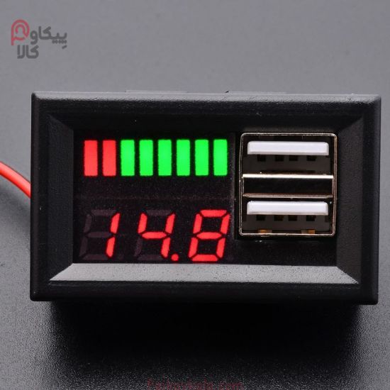 تصویر ماژول ولت متر و نمایش شارژ باتری با 2 ورودی USB